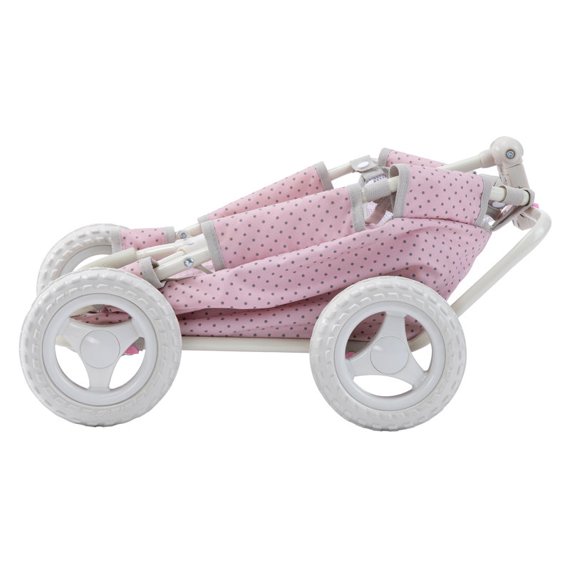 Teamson Kids Polka Dot Princess Baby Doll & Stuffed Animal Collapsible Wagon, Pink/Gray