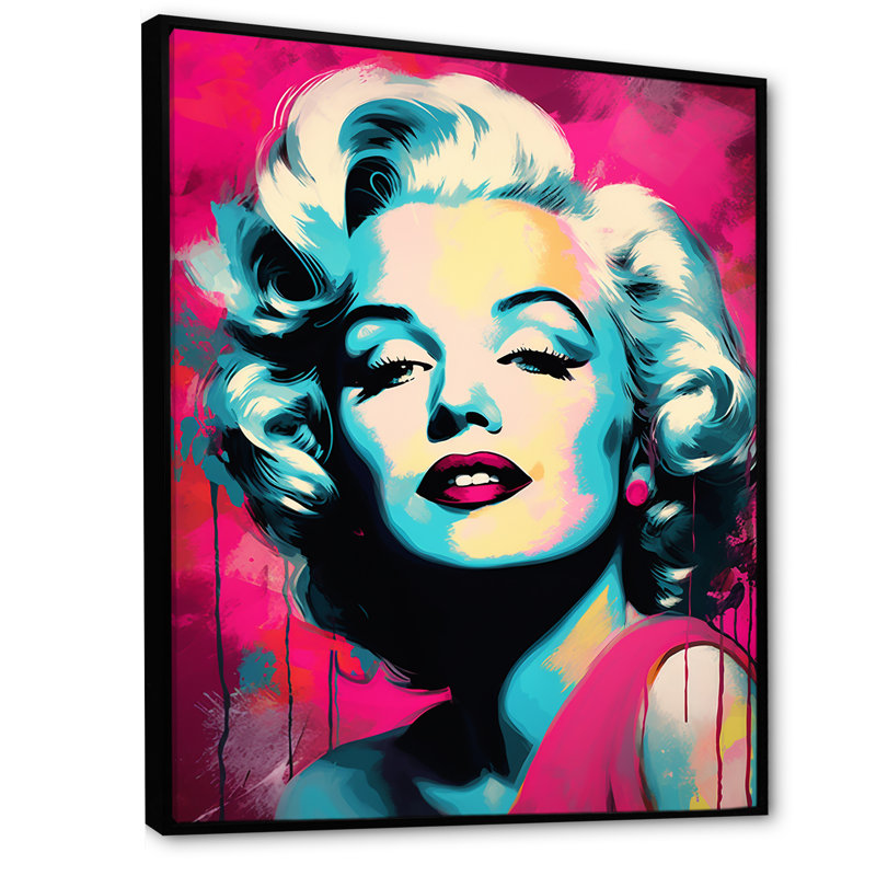 Magenta Popart Monroe - femme, impression sur toile_105800, H 32 po x l 24 po x P 1 po, Cadre flottant noir