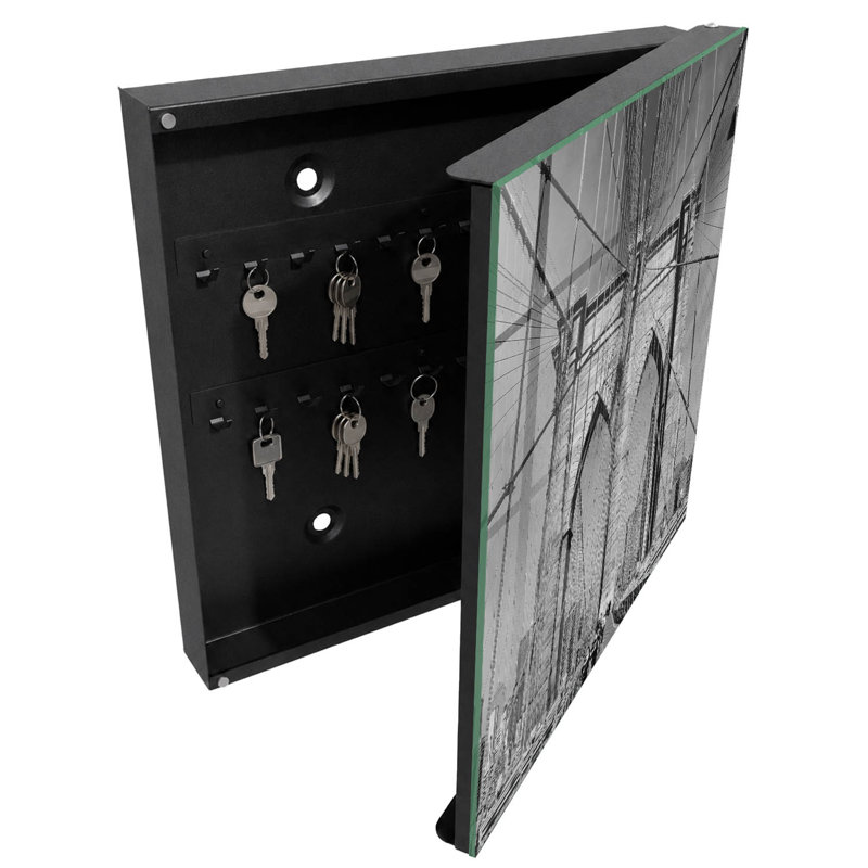 Key box for home, Opens to the left, 30x30x5, Black, A mighty bridge in black and white, 