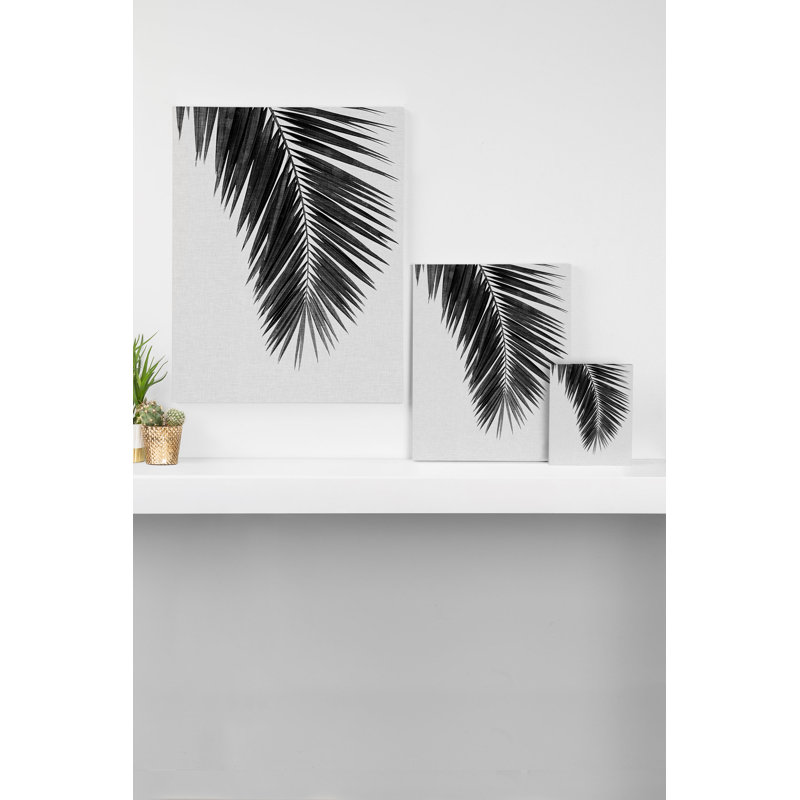«Palm Leaf Black and White I» - reproduction, H 10 po x l 8 po x P 2 po, Toile tendue, Pas de tapis