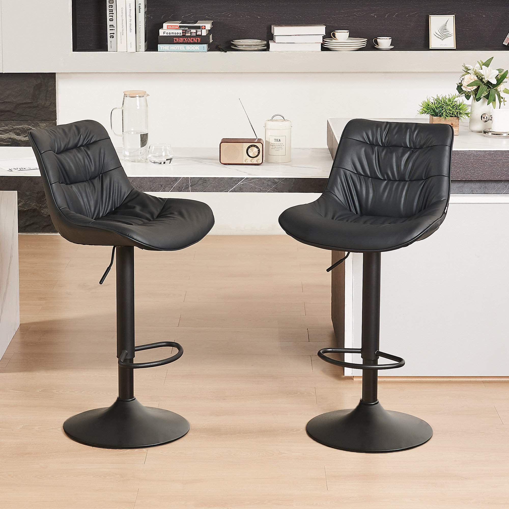 Latiera Faux Leather Upholstered Barstool Height Adjustable Swivel Bar Stools Kitchen Island Chairs with Metal Frame