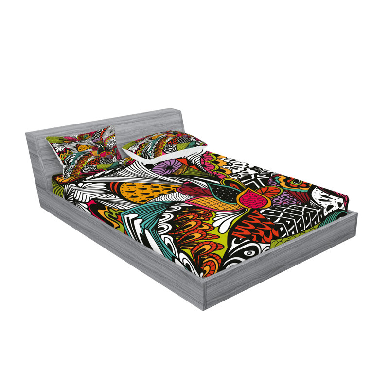 Multicolore drap-housse et coussin décoratif Ambesonne, Ensemble de draps pour très grand lit californien