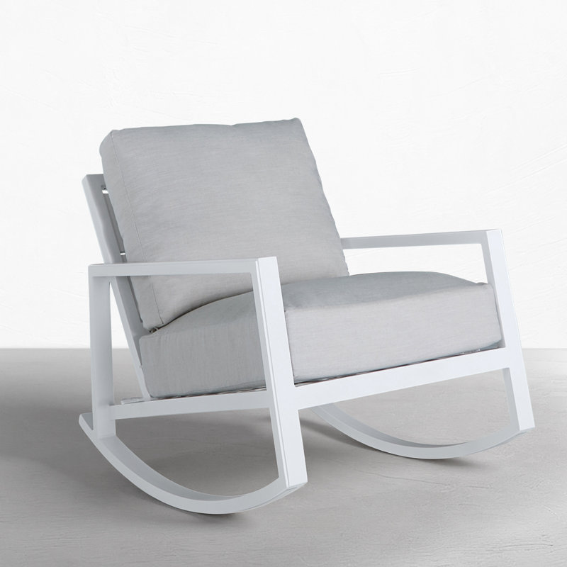 Avondale Wrought Aluminum Outdoor Rocker Chair by Summer Classics, Perigold Posh Sky, No Welt + Standard Fill, Chalk