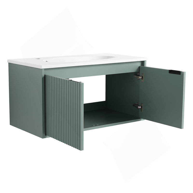 Meuble-lavabo flottant avec lavabo en résine en forme de goutte