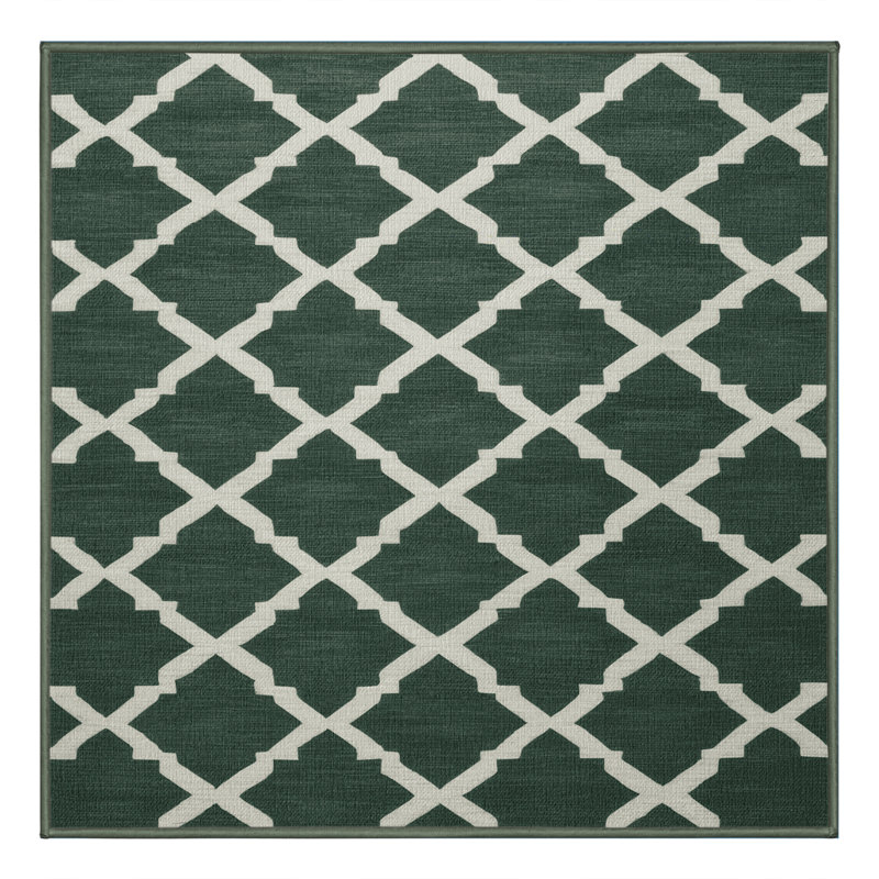 Machine Washable Trellis Green Area Rug, Square 6'