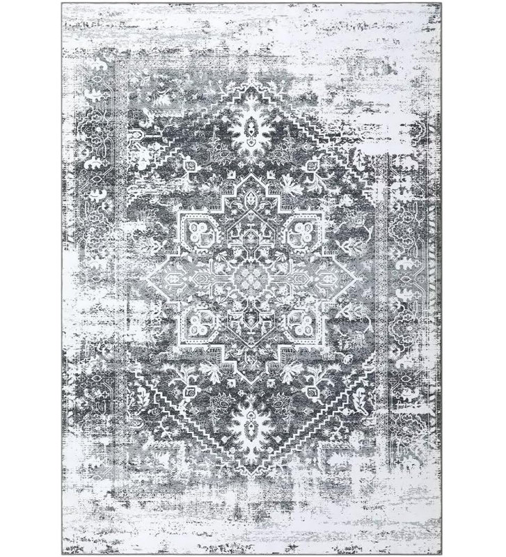 Floral Machine Printed Area Rug, Gray, Rectangle 120 x 170 cm
