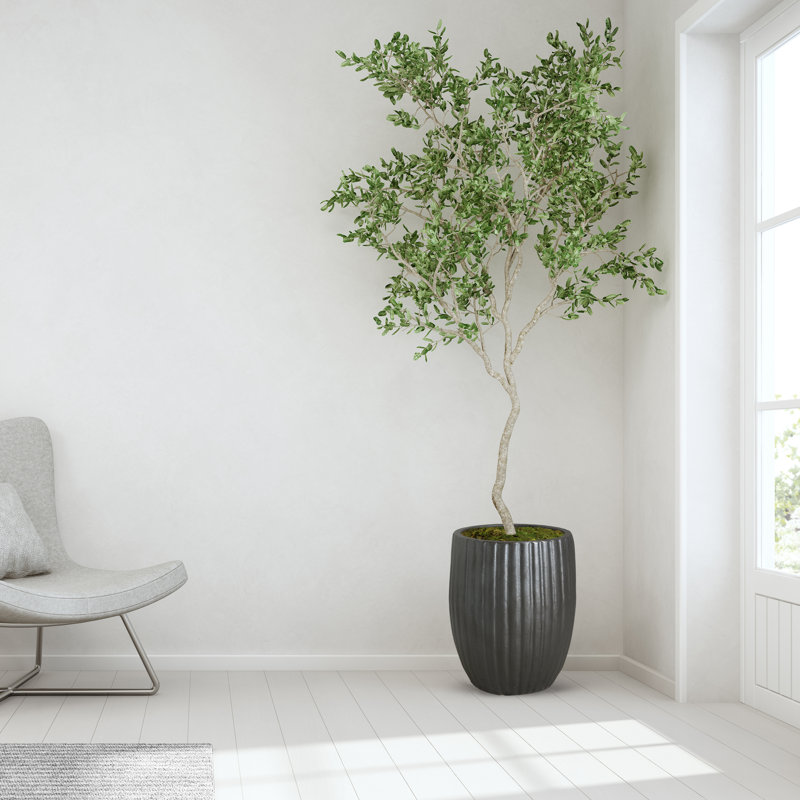 Hensler Handmade Ceramic Planter, Matte Black, 20" H x 16" W x 16" D