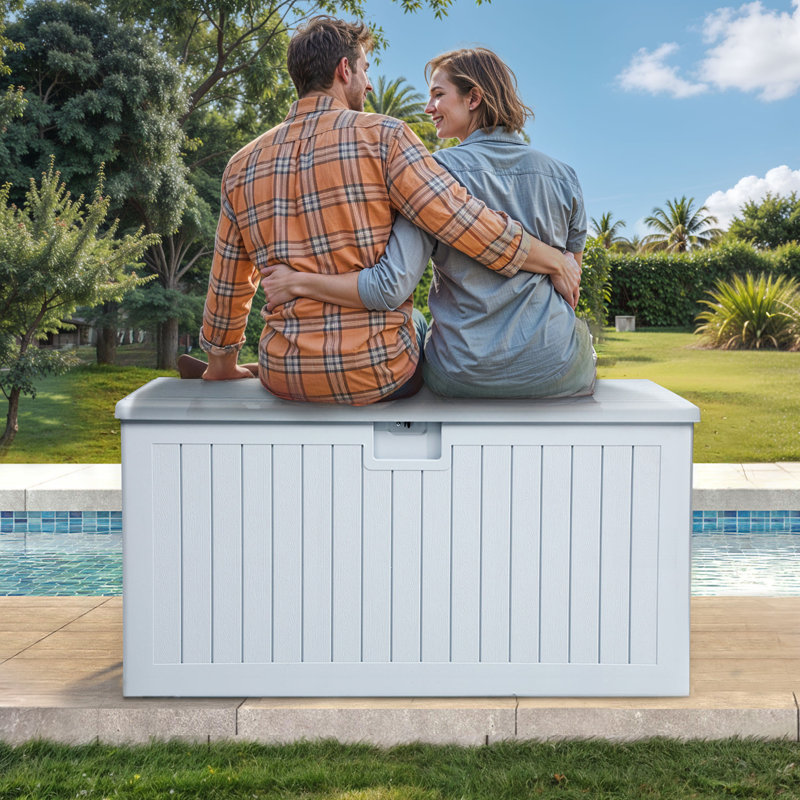Edrosie Inc 54.3'' W 150 Gallons Water Resistant Resin Lockable Deck Box, White