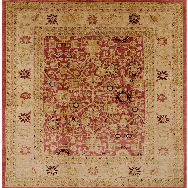 Tapis oriental rouge / beige Giligia, Carré 5 pi
