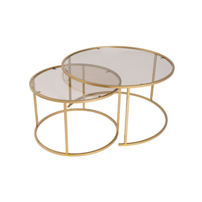 Modern Coffee Table Set (2 Pieces), Gold & Bronze, Large Table: 31.5 x 16.9 x 31.5 inches, Small Table: 23.6 x 15.4 x 23.6 inches | 100% Tempered Glass Top, 100% Metal Frame, Stylish Glam Design for Living Room