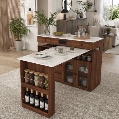 Îlot de cuisine 47 po avec table tournante extensible et prise de courant intégrée