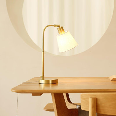 Matte Brass Finish, White Linen Shade, Pivot Joint, On/Off Rotary Switch On Socket, E26 Base Bulb, Lamp For Living Room, Home Office, Home Improvement