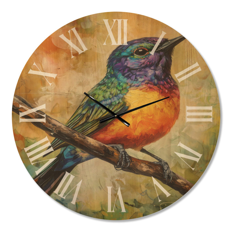 Horloge murale grands oiseaux - mélodie colorée d'oiseaux chanteurs, imprimée sur bois, Oversized