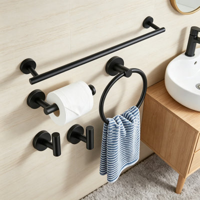 Ensemble d'accessoires de quincaillerie de salle de bain 5 pièces, ensemble de porte-serviettes en acier inoxydable, porte-serviettes de 23,6 pouces, crochets à serviettes, porte-papier hygiénique mural