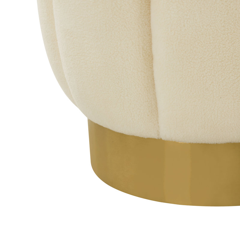Maxine Round Ottoman, Cream Faux Shearling