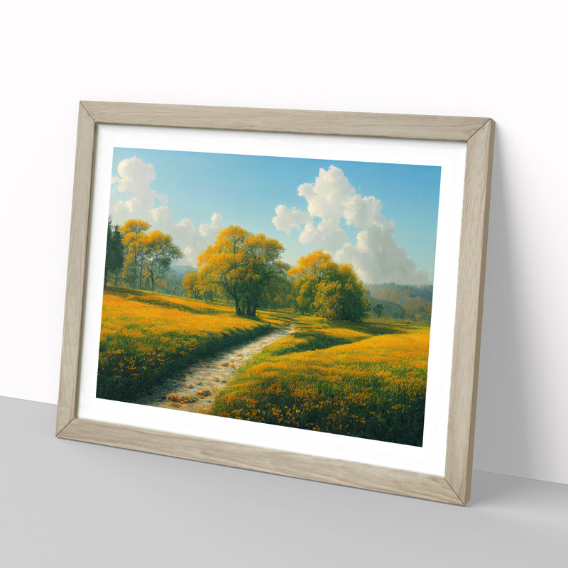 Traditional Spring Meadow Landscape - Single Picture Frame Print, 34cm H x 46cm W x 2cm D, Oak Framed