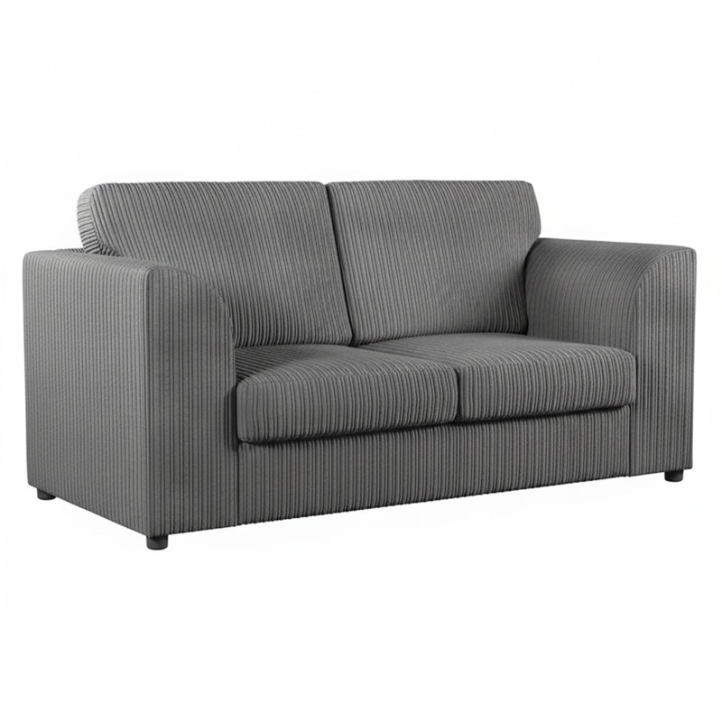 Corduroy Sofa, Grey, 75cm H x 165cm W x 90cm D