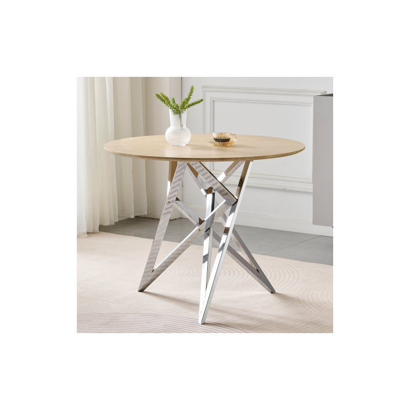 37Inch Round Dining Table, Small Round Kitchen Table With Silver Metal Legs, Suitable For 2 To 4 People, Modern Dining Room Table