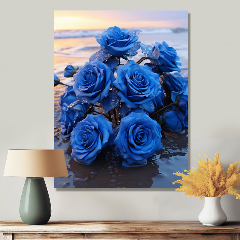 Roses bleues sur la plage - Roses, art mural, H 44 po x l 34 po x P 1,5 po, Toile tendue