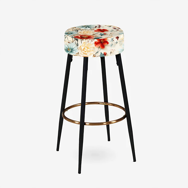 Ensemble de 2 tabourets de bar éclectiques rouges et bleus à motif de coquelicots