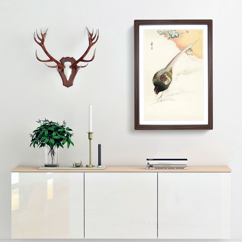 Pheasant Couple by Ohara Koson - Picture Frame Painting Print, Walnut Framed, 48cm H x 36cm W x 2cm D
