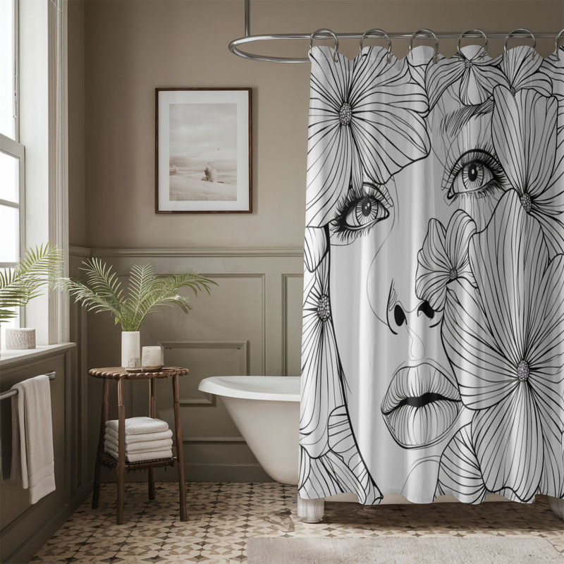 Floral Face Sketches - Rideau de douche standard 1 pièce, H 74 po x l 71 po