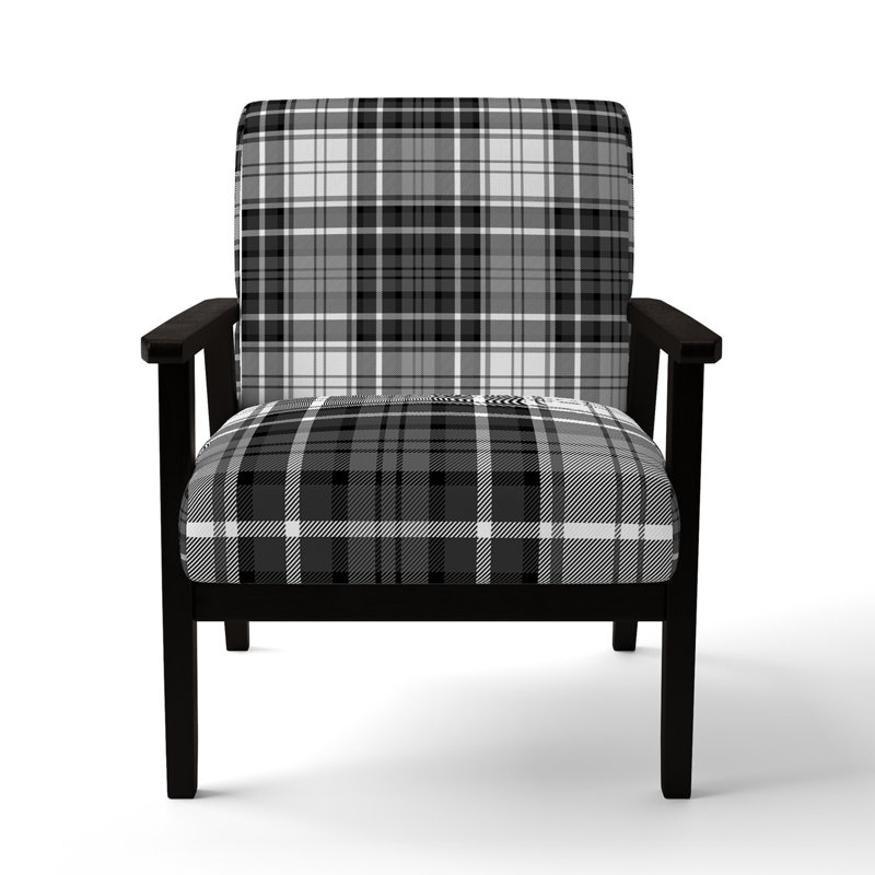 Fauteuil d'appoint rembourré à motif tartan vert et orange Fetullah, Noir / Blanc / Gris, Noir