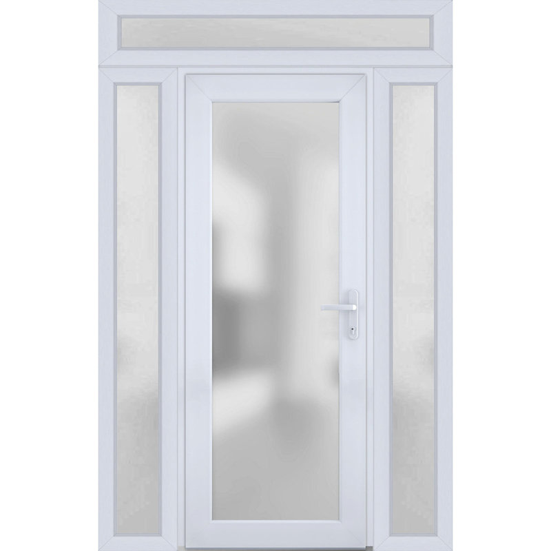 Façade extérieure en verre givré pré-suspendu Fibre de verre givré / Soie blanche Manux 8102/2 portes extérieures latérales et de bureau / Portes d'entrée de garage et de garage résidentielles - W16 + 30 + 14 po x H80 + 14 po - À gauche