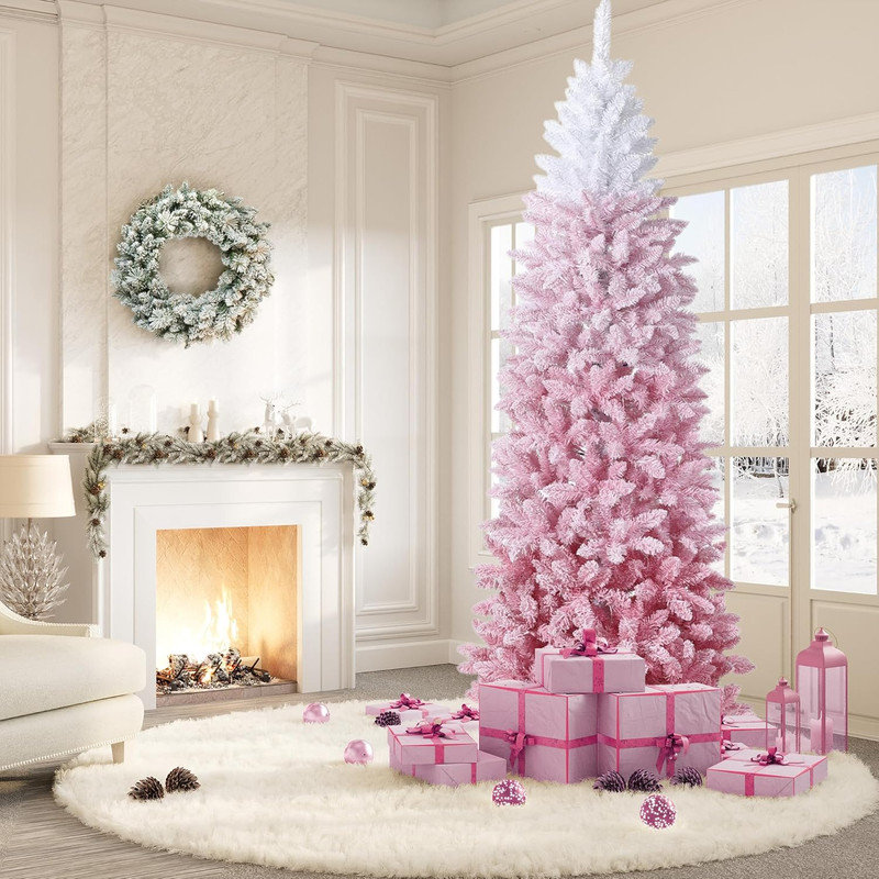 Snow Flocked Christmas Tree, Artificial Christmas Tree with Sturdy Metal Stand, Xmas Tree Holiday Decoration for Home, Office