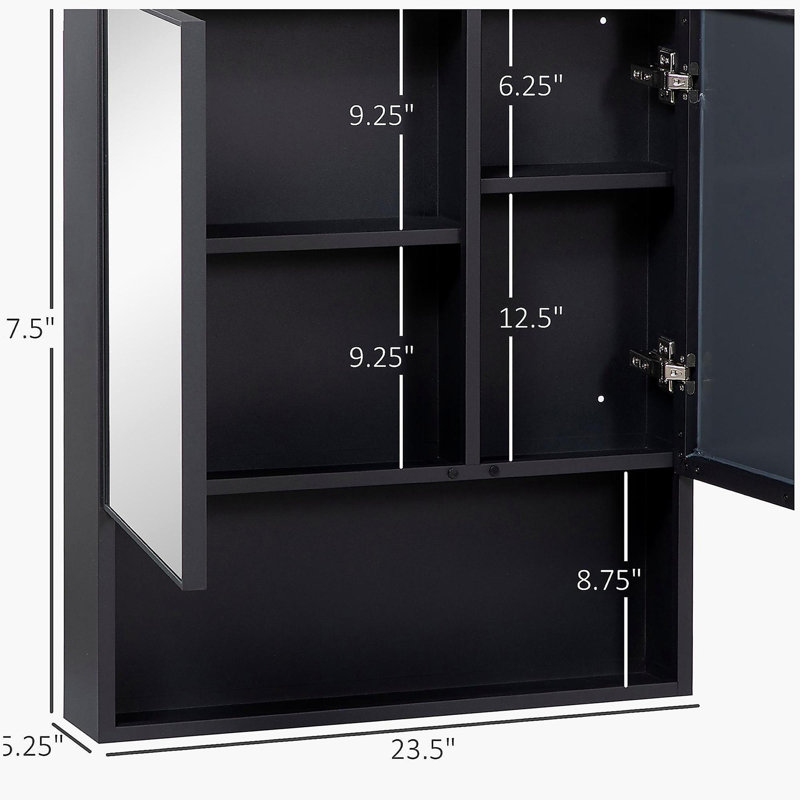 Armoire à pharmacie murale, miroir de salle de bain avec portes doubles et tablettes de rangement