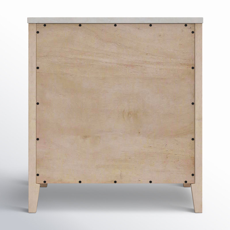 Mayfair 2 Drawer Wood and Marble Nightstand, Natural/Ivory