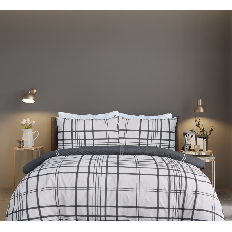 Eddye Cotton Chequered Duvet Cover Set with Pillowcases Included, Super King Duvet Cover + 2 Standard Pillowcases