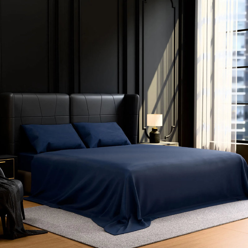 Full Size Bed Sheets Set 4 Piece - Navy Blue Brushed Microfiber Bedding - 14" Deep Pocket, Fade & Shrink Resistant, Wrinkle Free, Easy Care
