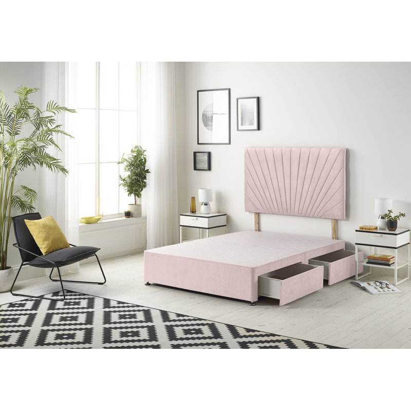 Sealcove Etheral Velvet Divan Bed Base with 32" Upholstered Headboard, Pink, Single (3'), 2 Drawers