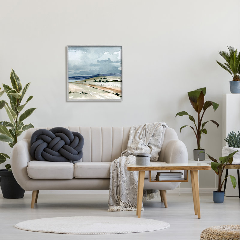 «Cloudy Country Mountain Road», scène à l'aquarelle - cadre flottant, peinture sur bois, H 24 po x l 24 po x P 1,5 po