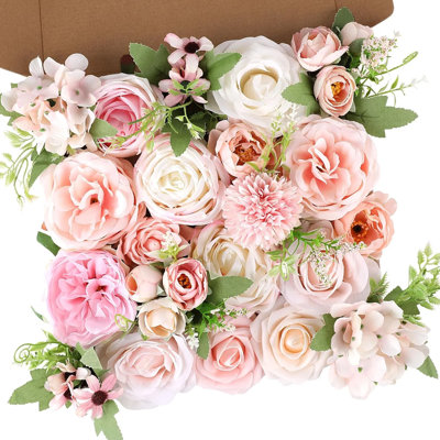 Ensemble de fleurs artificielles roses roses, fausses fleurs en soie avec des tiges pour des bouquets de mariage, des centres de douche nuptiale et un décor de table pour la maison