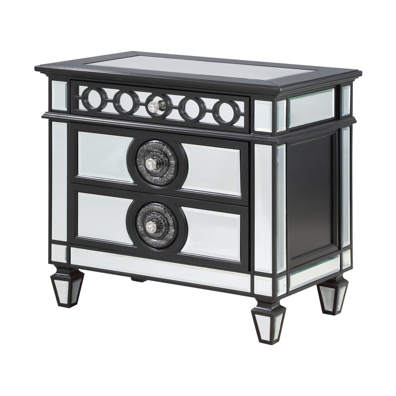 Table de chevet 3 tiroirs en noir et argent Klarrisa