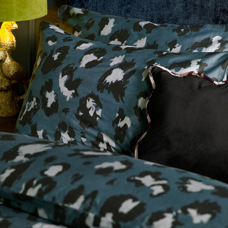 True Leopard Cotton Blend Animal Print Duvet Cover Set with Pillowcases, Navy, Double Duvet Cover Set + 2 Pillowcases
