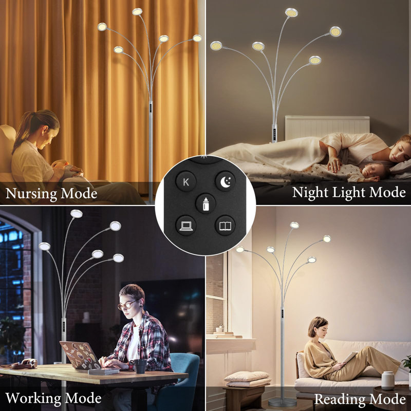 LED Arc Floor Lamp With Remote, 2250LM Dimmable Floor Lamp With Timer, Adjustable Colors, Brightness & 5 Adjustable Arm