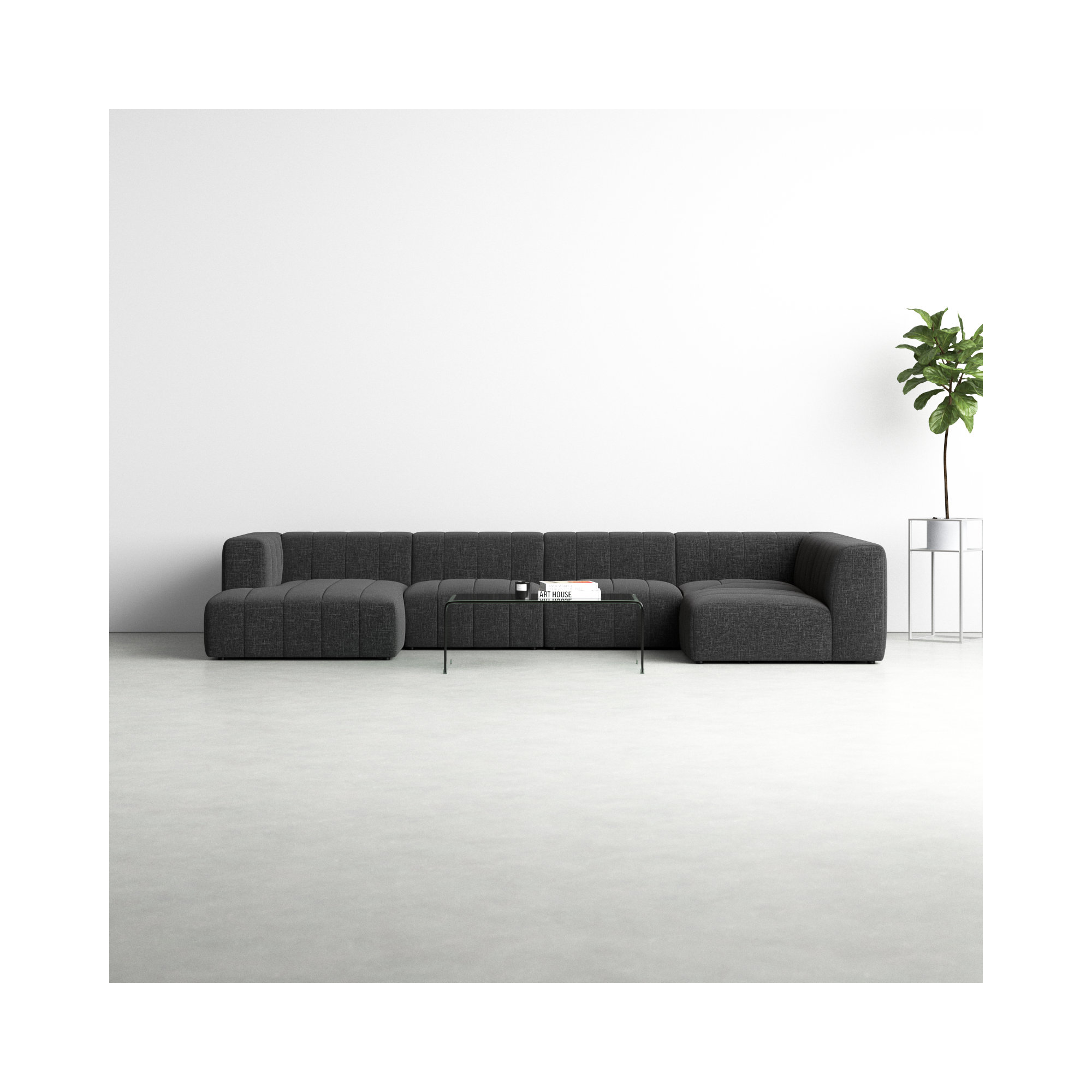Bowry 157" Wide Modular Sectional, Right Hand Facing, Saxon Charcoal Polyester Blend