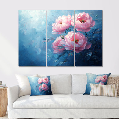 Rêve de pivoines roses II - art mural pivoines - 3 panneaux