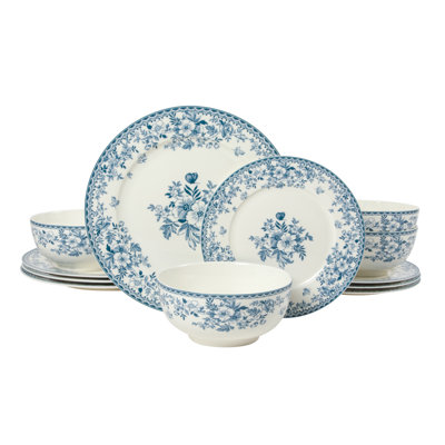 Service de table 12 pièces en céramique fine Martha Stewart Garden Toile, pour 4 personnes