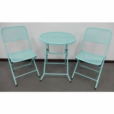 Latitude Run® Padova Foldable 3 Piece Steel Bistro Dining Set, Blue