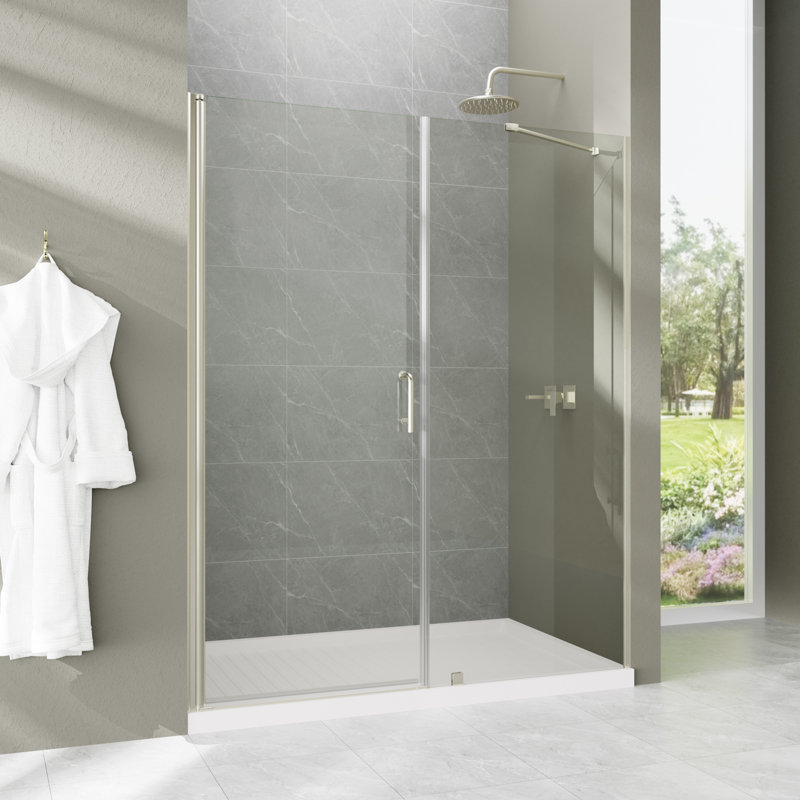 60" Brushed Nickel Semi-Frameless Pivot Shower Door with Clear Glass