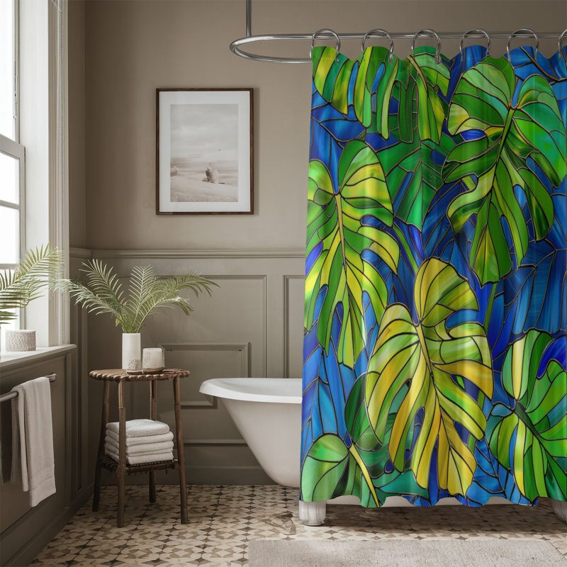 Rideau de douche 1 pièce Mosaic Monstera Art, H 74 po x l 71 po