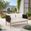 Causeuse d'extérieur en bois d'acacia avec tissage en corde de diamant et coussins confortables, parfaits pour les patios et les terrasses