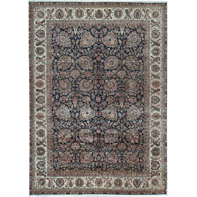 Tapis bleu et crème noué à la main de haute qualité