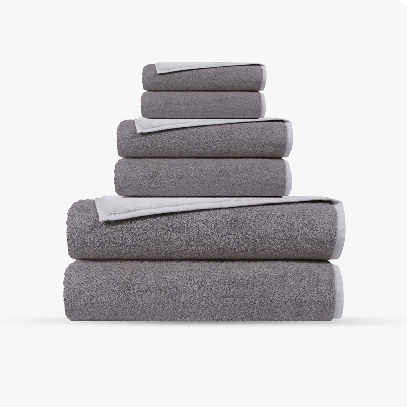 Double Face 6 pcs Turkish Towels Set, White/Silver