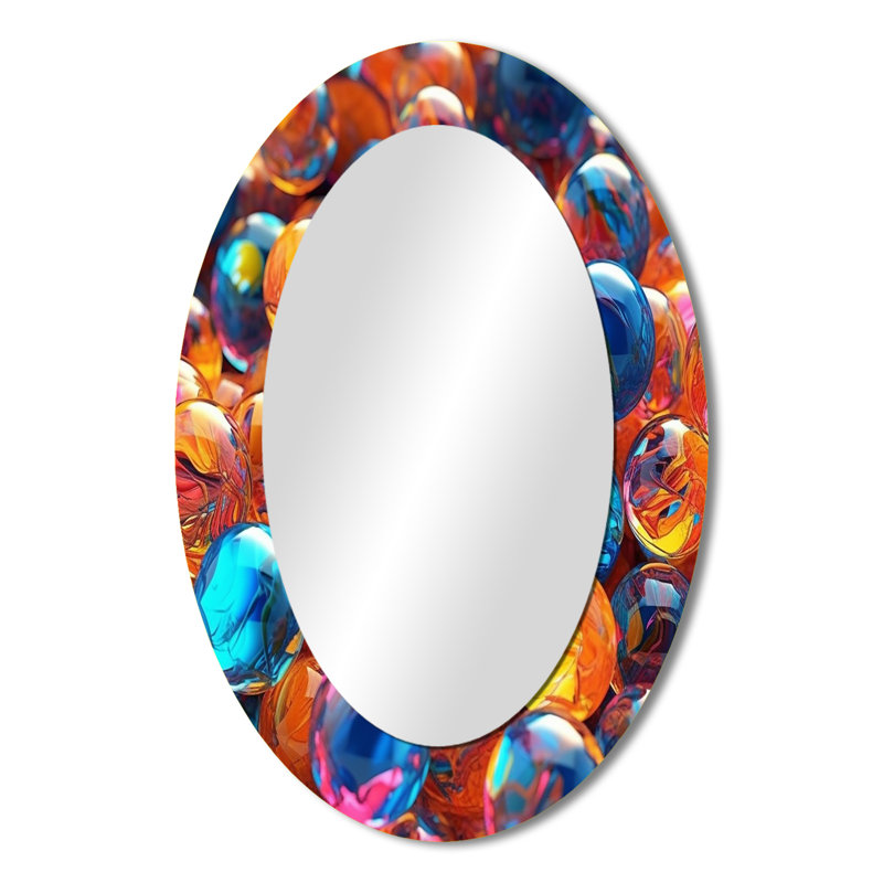 Sauli Mystical Marbles III - Abstract Shapes Decorative Wall Mirror, Modern Mirror, Printed Metal Art, 36" x 24", Oval
