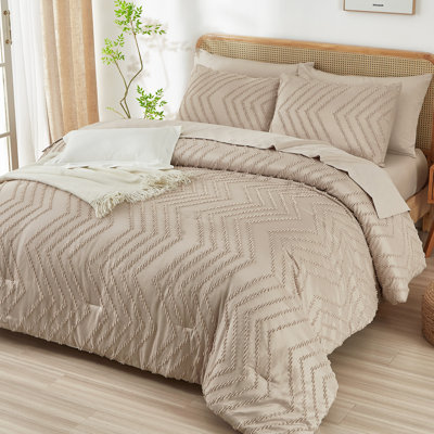 Suncomfy Boho Tufted Wave Comforter Set King, Khaki Bed in a Bag